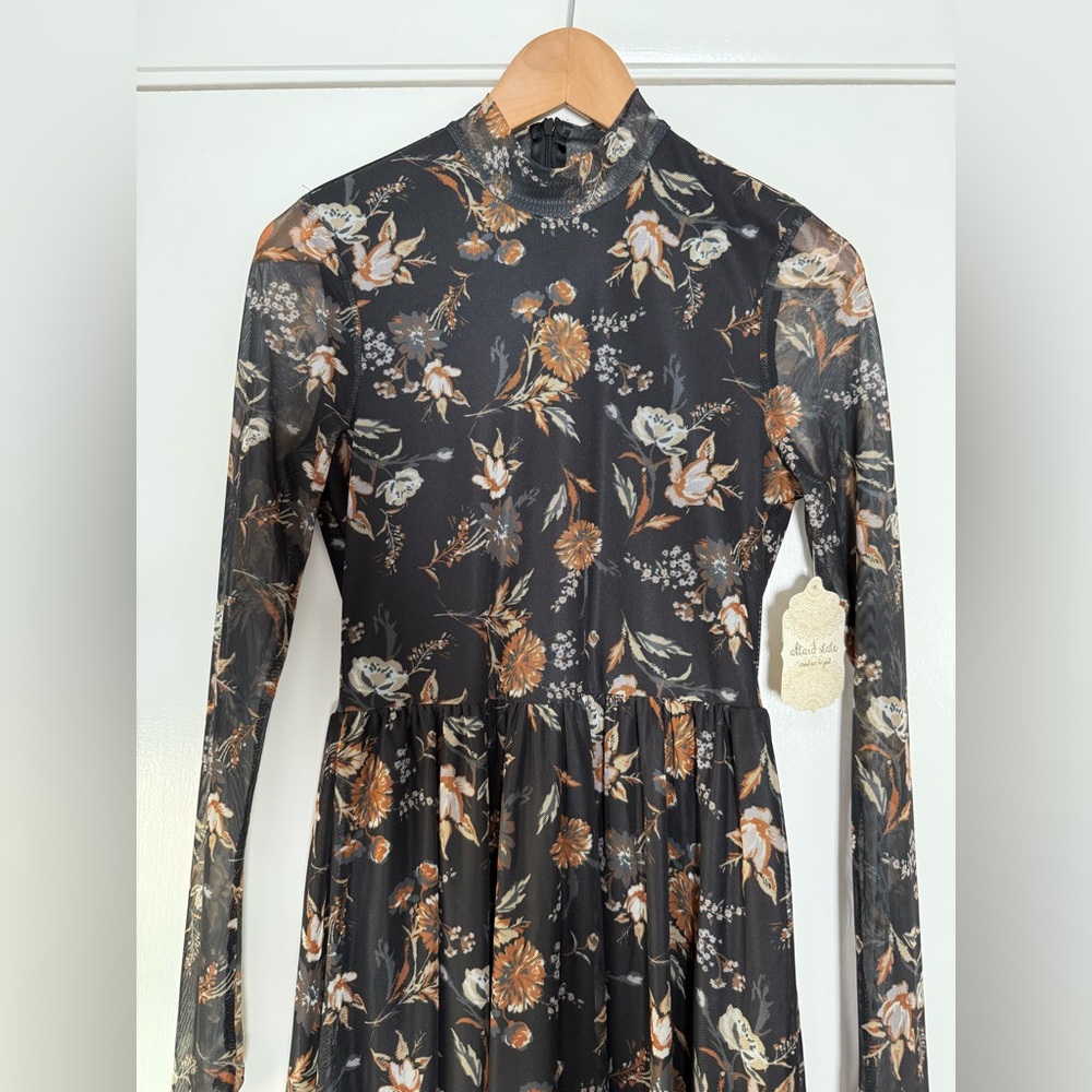 New! Altar'd State Diya Floral Mesh Mini Dress Black Rust White Size Medium - Picture 4 of 13